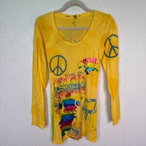Christian Audigier Y2K Shirt Womens Small Crystal Rock Hippie Free Spirit Top
